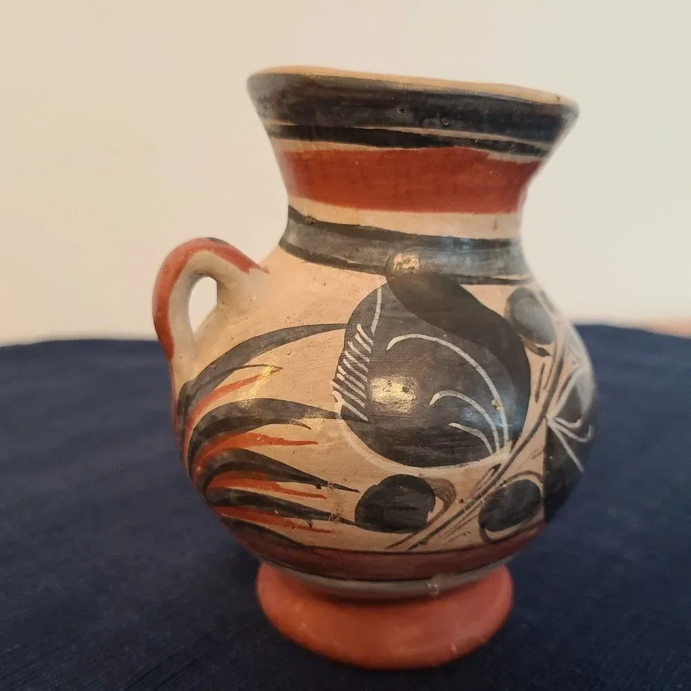 Vintage Folk Art Clay Pottery Mini Jug Pitcher - Unmarked - Made in Mexico?